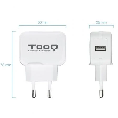 Tooq Cargador de Pared USB 5V 2.4A, 1 Puerto USB, Blanco